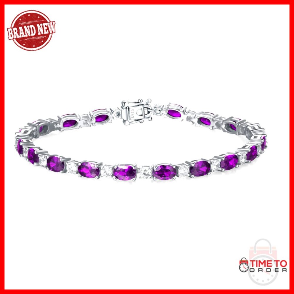 Sterling Silver Tennis Bracelet Dainty Charm Created Gemstone Elegant Minimal